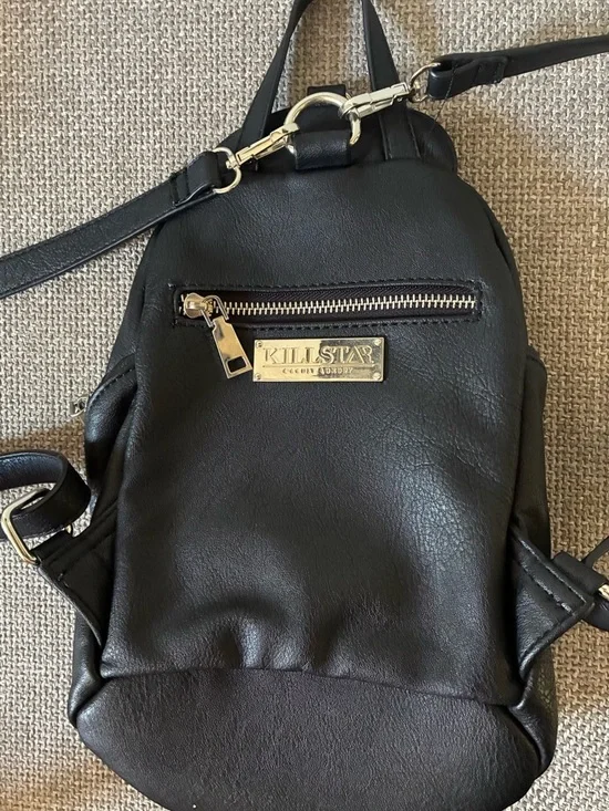 Killstar Black Faux Leather Mini Backpack with Silver Pentagram Charm - Picture 4 of 5